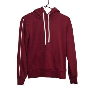 Fashion Nova Women's Maroon White Drawstring Casual Pullover Hoodie Size Small